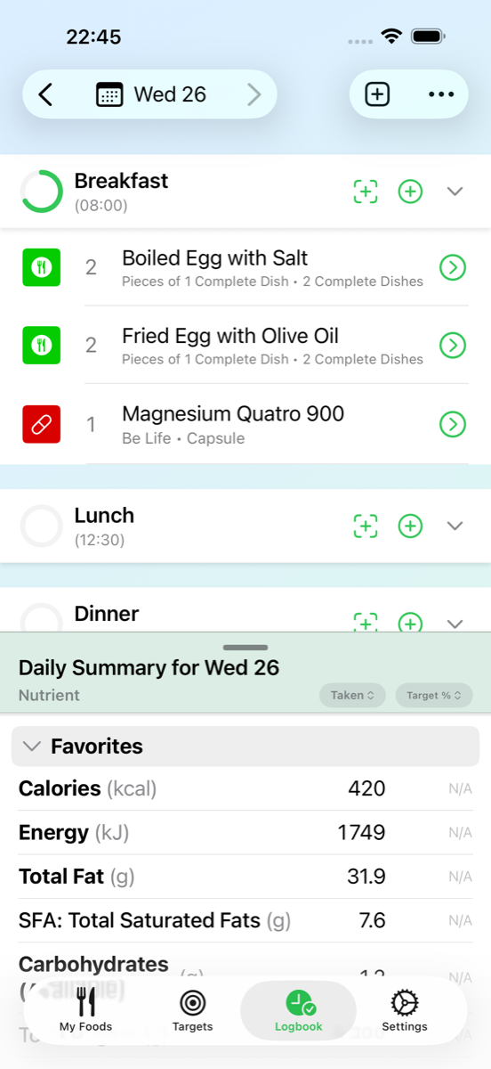 Logbook with daily summary